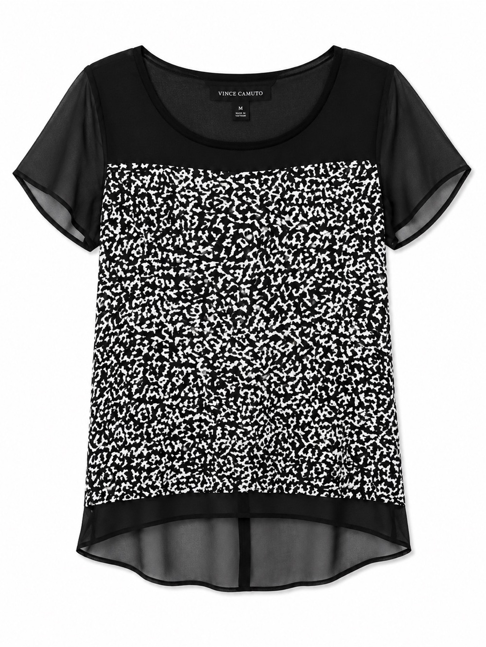 VINCE CAMUTO BLACK AND WHITE SHORT SLEEVE BLOUSE